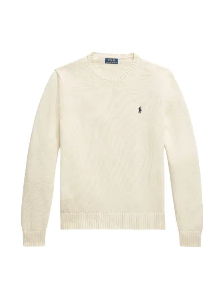 Sweter z dzianiny z prążkowanymi wykończeniami Polo Ralph Lauren beżowy