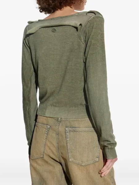 Pulover Diesel cu decolteu în V drapat verde