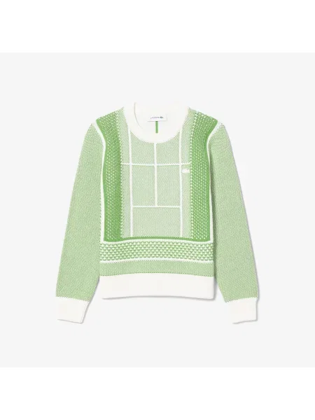 Lacoste Sweter Z Okrągłym Dekoltem Ze Wzorem Regular Fit zielony
