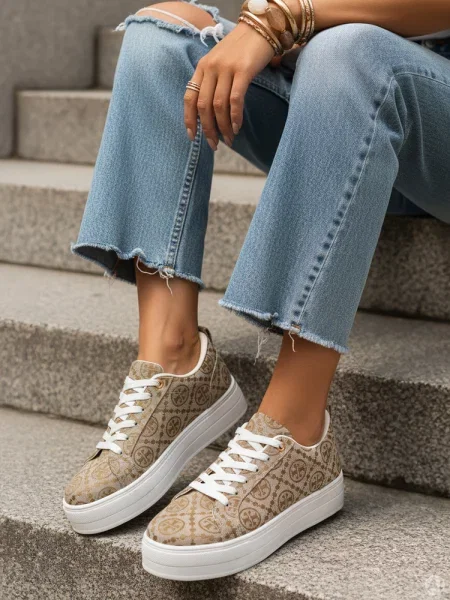 Sneakersy sznurowane na grubej podeszwie Dstreet beżowe