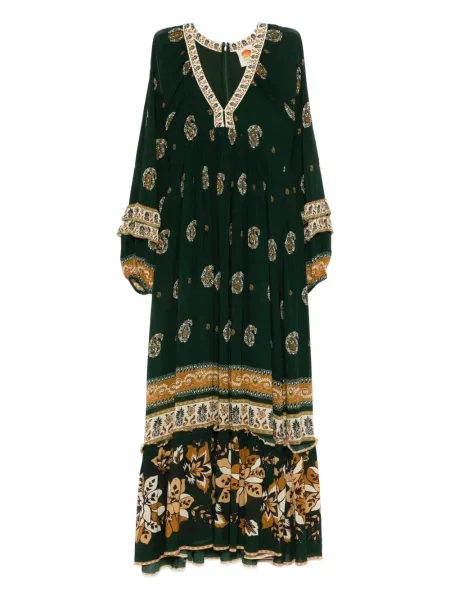 Rochie maxi Farm Rio cu model floral cu imagine de costum verde