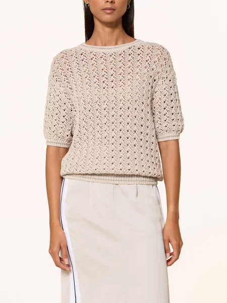 Marc Aurel Sweter Z Błyszczącą Przędzą beige beżowy