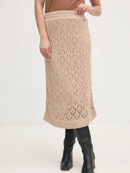 Пола Pepe Jeans HAILEY SKIRT среднодълга с кройка тип молив бежово