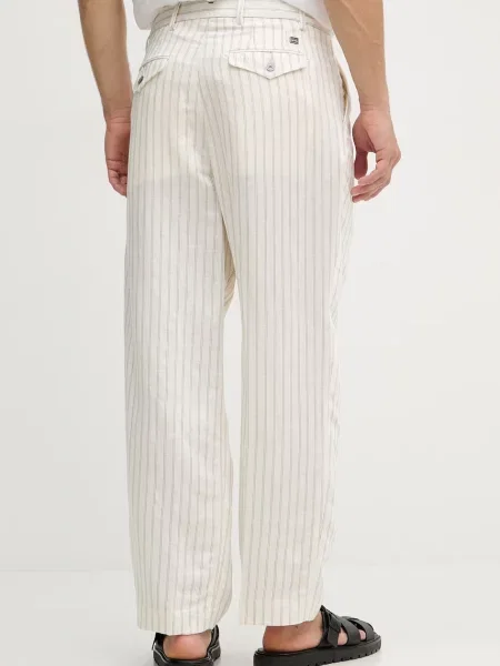 Tommy Hilfiger spodnie straight z lnem NEW YORK beżowe