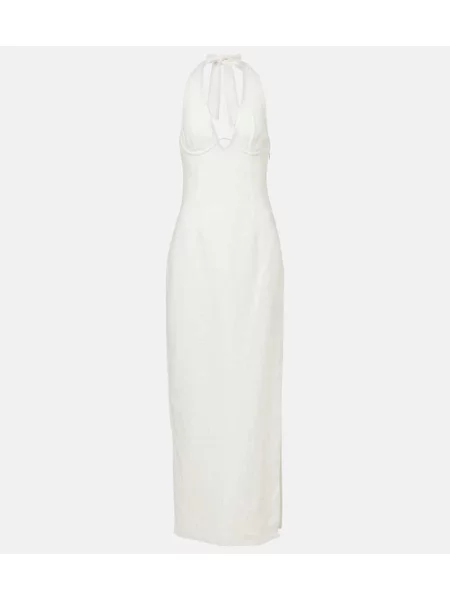 Rochie maxi Sir de in cu gât halter de costum alb