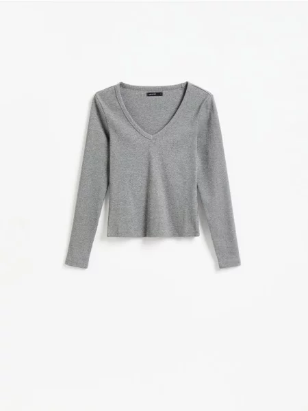 Reserved Tricou cu mânecă lungă din amestec de deschis gri