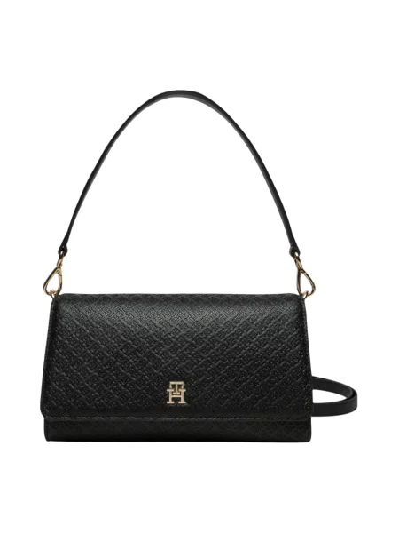 Lniana torebka Tommy Hilfiger czarna
