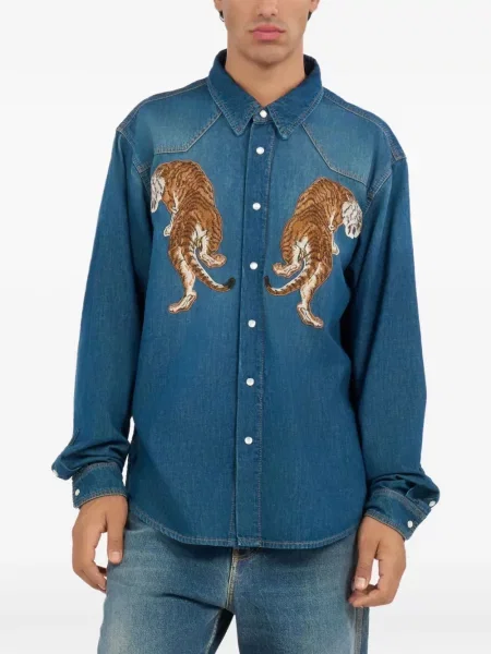 Риза Roberto Cavalli с апликация с тигров принт синьо