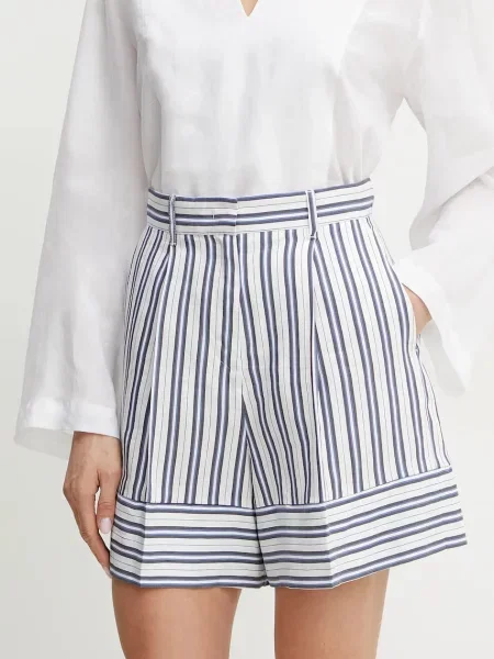 Marella pantaloni scurți din amestec de in ACUME femei cu imprimeu high waist alb