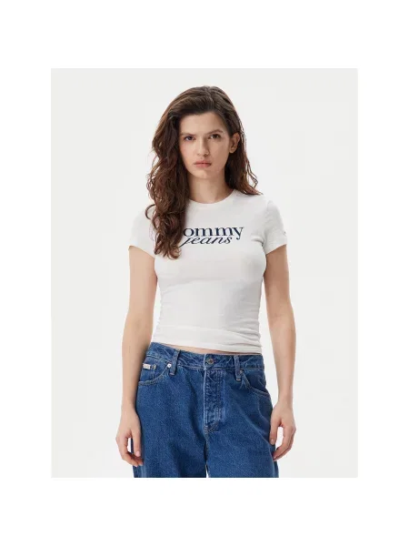 Tommy Jeans Marškinėliai Essential Écru Slim Fit