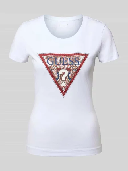 T-shirt z logo i okrągłym dekoltem Guess biała
