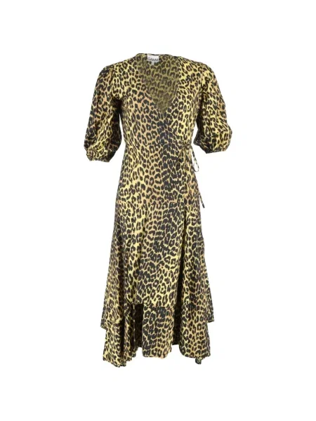 Rochie midi Ganni cu model leopard până la genunchi de costum galben