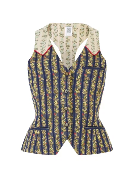 Vestă Rosie Assoulin cu model floral cu imagine cu decolteu în V albastru