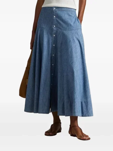 Dvouřadé maxi tričko Polo Ralph Lauren s výstřihem do v modré