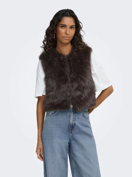 Утеплений жилет JDY ORA FAUX FUR WAISTCOAT темно-коричневий коричневий