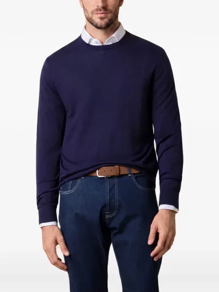 Pulover Brooks Brothers cu decolteu rotund albastru