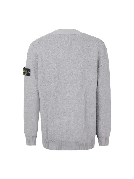 Kardigan Stone Island wełniany z dekoltem w serek z kamieniami szary