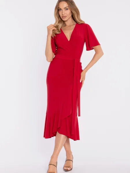 Rochie midi Made Of Emotion cu volane plic roșu