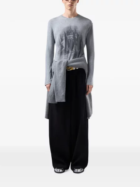 Lung tricou Gcds cu imagine gri