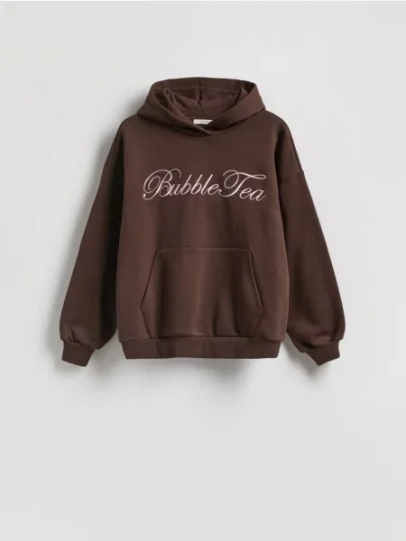 Reserved Oversize mikina s výšivkou hnedá