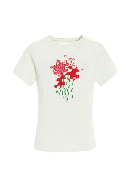 Top Barrie z kaszmiru w kwiatki zielony