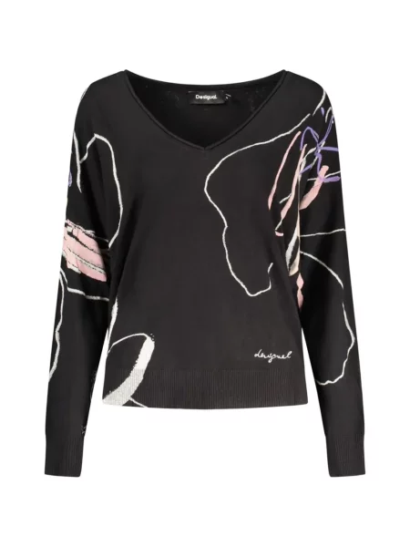 Pulover Desigual cu decolteu în V negru