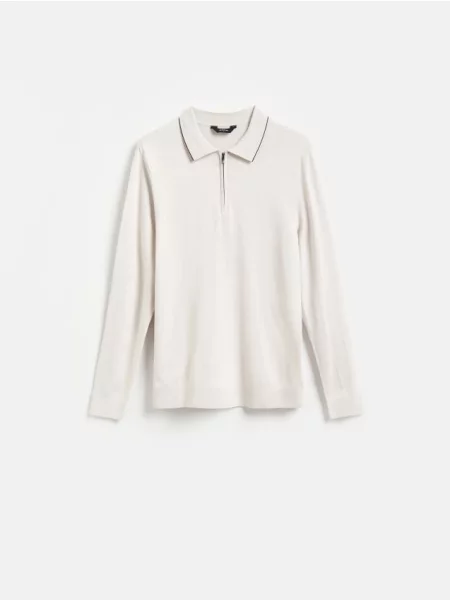 Reserved Sweter polo z wiskozą beżowy