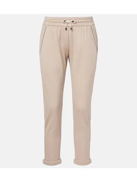 Pantaloni de trening Brunello Cucinelli de mătase bej