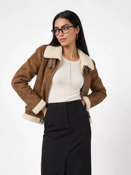 Geacă Lauren Ralph Lauren cu blană maro