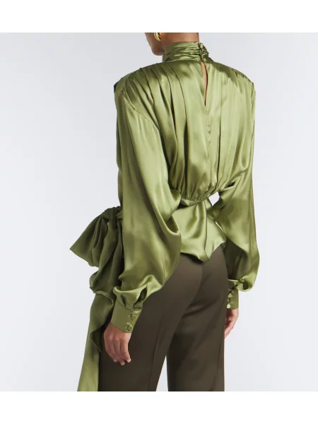 Cu centură top Balmain din satin verde