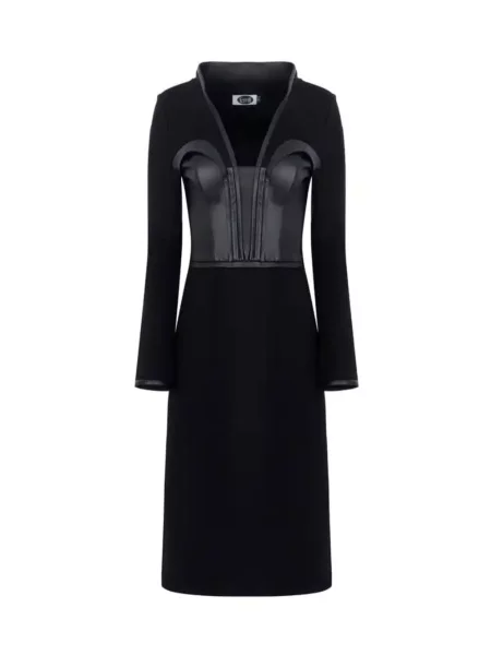 Femif Сукня міді Штучна шкіра/текстиль чорний