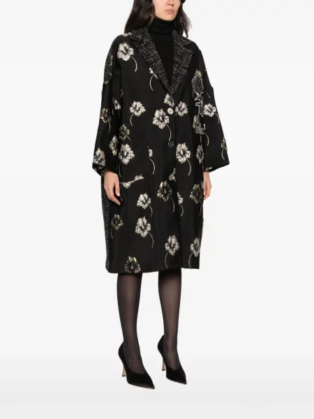Palton 5 Progress cu model floral din jacard negru