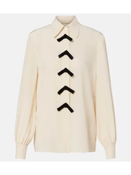 Jedwabny top Valentino z kokardką biały