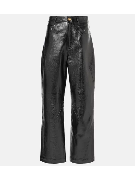 Usnjeni usnjene hlače Jacques Wei z visokim pasom črna