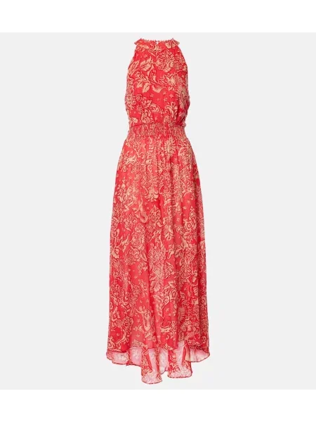 Rochie maxi Poupette St Barth cu imagine cu gât halter de costum roz