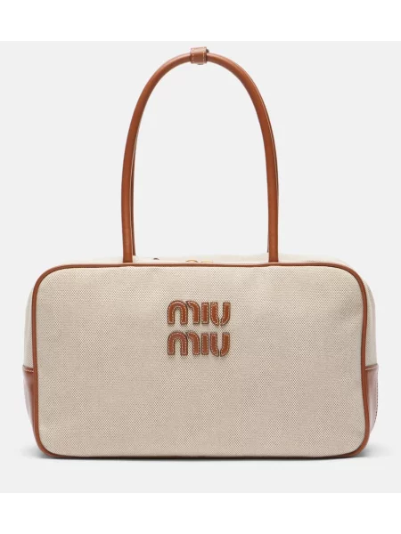 Usnjena usnjena torbica Miu Miu bež