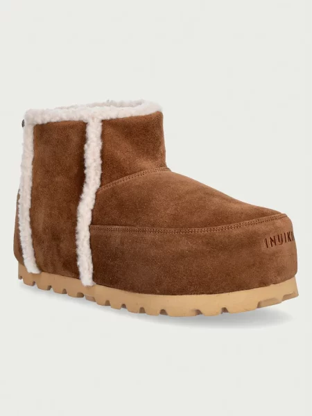 Inuikii Cozy Boot Ankle cizme de zăpadă pentru femei din piele întoarsă maro