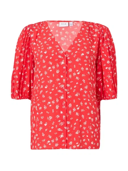 VILA Bluză VIHIBIKI sângeriu alb
