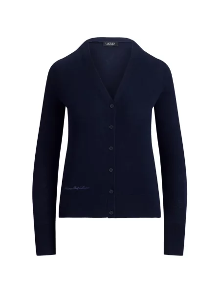 Cardigan Lauren Ralph Lauren cu broderie cu decolteu în V albastru