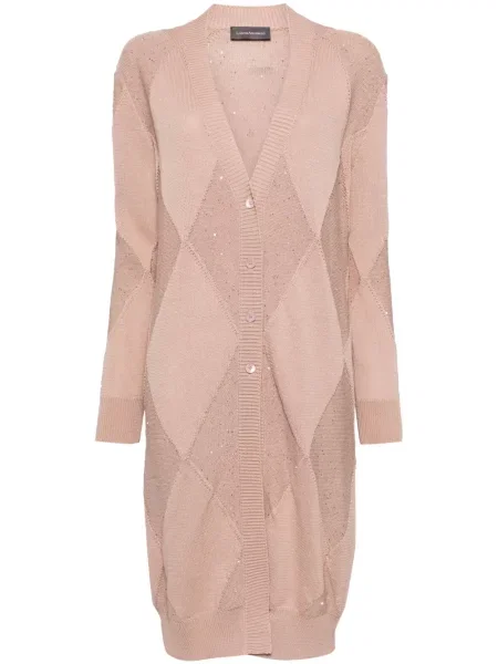 Dzianinowy kardigan Lorena Antoniazzi z wzorem argyle różowy