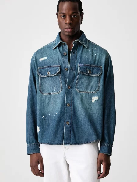 HUGO Blue cămașă pentru bărbați din denim albastru