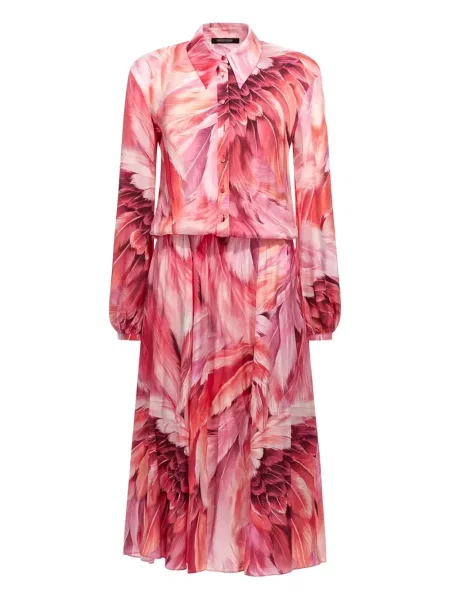 Rochie midi Roberto Cavalli cu pene până la genunchi de costum roz