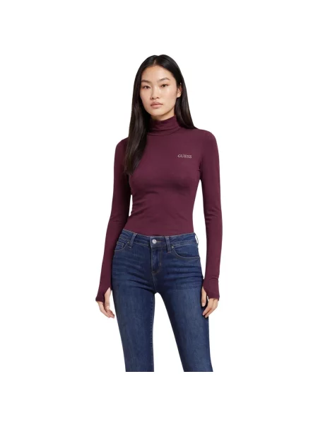 Tricou Guess cu guler înalt roșu