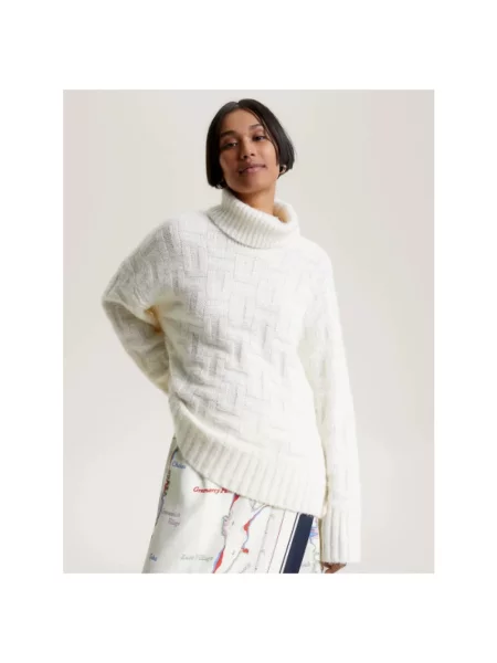 Sweter z golfem Tommy Hilfiger wełniany do golfa biały