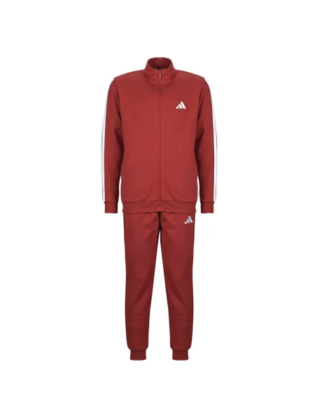 Fleecová pruhovaná bežecká tepláková súprava Adidas červená