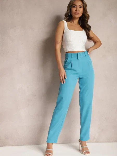 Pantaloni albaștri de costum High Waist cu curea Venus albastru