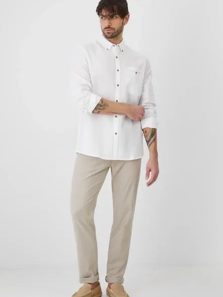 Lanena košulja Medicine za muškarce regular s button-down ovratnikom bijela