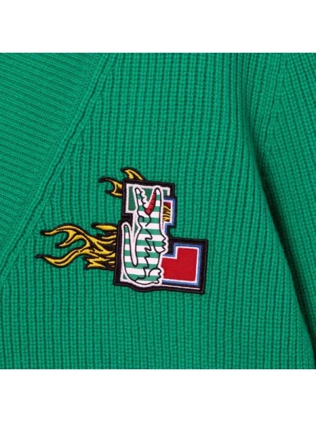 Lacoste Sweter Świąteczny Z Wełnianym Dekoltem W Serek Lacoste zielony