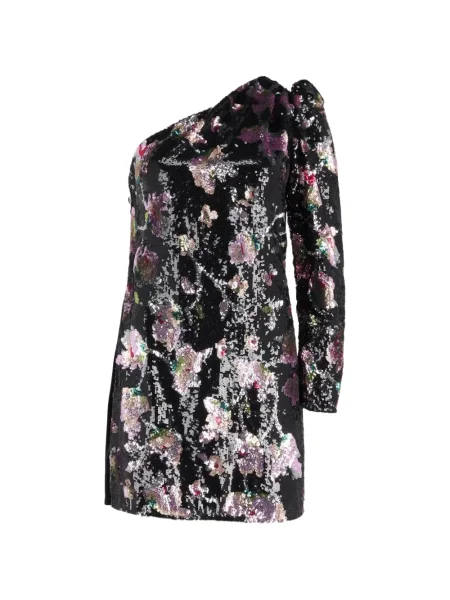 Rochie mini Self-portrait de catifea cu un umăr gol de costum negru