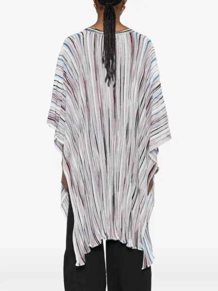 Poncho Missoni cu dungi cu decolteu în V alb